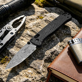UltraFlight 3.2" Drop Point Damascus Folding Knife Carbon Fiber Handle