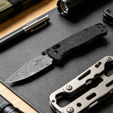 UltraFlight 3.2" Drop Point Damascus Folding Knife Carbon Fiber Handle