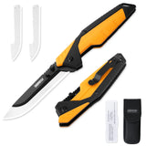 Replaceable Blade Hunting Knife – 3Cr13 Steel (3 Blades Total), Non-Slip TPR Handle, Folding EDC Knife with Sheath