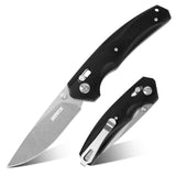 Crossbar Lock Folding Pocket Knife with G10 handle and 3.35" 8Cr13MoV Steel Drop Point Blade