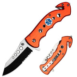 4.5" Closed Folding Pocket Knife Alumina Handle with Rope Cutter and Glass Breaker