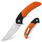 Trailing Point Blade Folding Pocket Knife with Orange G10 Handle