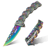 Chain-Pattern Folding Knife with Black Stonewashed Blade