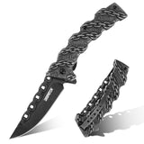 Chain-Pattern Folding Knife with Black Stonewashed Blade