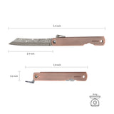 Japanese Higonokami Damascus Steel Pocket Knife with Copper Handle