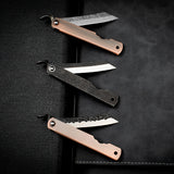 Japanese Friction Folding Pocket Knife with Damascus & 7Cr Reverse Tanto EDC Utility Blades
