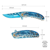 3.5“ 3D Dragon Tactical Folding Knife Flame-Skeletonized Blue Titanium EDC Pocket Knife with Liner Lock