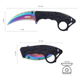Folding Curved Pocket Knife Rainbow Titanium Hawkbill Plain Blade with Sheath and Cord