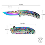 3.5“ 3D Dragon Tactical Folding Knife Flame-Skeletonized Blue Titanium EDC Pocket Knife with Liner Lock