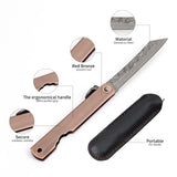 Japanese Friction Folding Pocket Knife with Damascus & 7Cr Reverse Tanto EDC Utility Blades