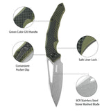 Folding Knife with G10 Handle and Single Side CNC 8Cr  Stonewashed Blade