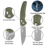 Crossbar Lock Folding Pocket Knife with G10 handle and 3.35" 8Cr13MoV Steel Drop Point Blade