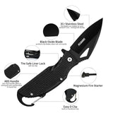 Lightweight EDC Folding Pocket Knife with Carabiner Clip and Fire Starter
