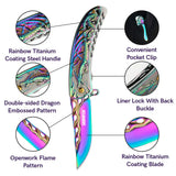 3.5“ 3D Dragon Tactical Folding Knife Flame-Skeletonized Blue Titanium EDC Pocket Knife with Liner Lock