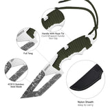Full Tang Tanto Fixed Blade Knife with Sheath and Cord-Wrapped Handle