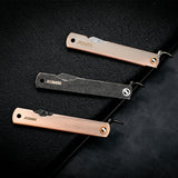 Japanese Higonokami Damascus Steel Pocket Knife with Copper Handle