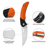 Trailing Point Blade Folding Pocket Knife with Orange G10 Handle
