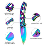 3" Rainbow Pocket Knife with Titanium Coated Steel Handle