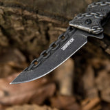 Chain-Pattern Folding Knife with Black Stonewashed Blade