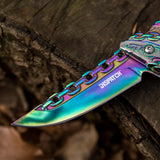 Chain-Pattern Folding Knife with Black Stonewashed Blade