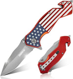 National Flag Patterned Folding Knife with Stonewashed Blade