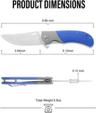 Trailing Point Blade Flipper Knife EDC with 8Cr13Mov Blade Blue G10 Handle