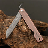 Japanese Friction Folding Pocket Knife with Damascus & 7Cr Reverse Tanto EDC Utility Blades
