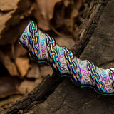 Chain-Pattern Folding Knife with Black Stonewashed Blade