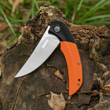 Trailing Point Blade Folding Pocket Knife with Orange G10 Handle