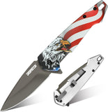 4.5" Patriotic EDC Folding Knife - 3D Printed Flag Eagle Flipper Pocket Knife