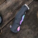 Colorful Folding Knife Serrated Blade with Safety Finger Grip Handle
