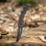 Chain-Pattern Folding Knife with Black Stonewashed Blade