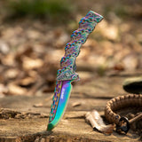 Chain-Pattern Folding Knife with Black Stonewashed Blade