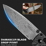 UltraFlight 3.2" Drop Point Damascus Folding Knife Carbon Fiber Handle