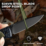 RBLACK UltraFlight 3.2" Drop Point S35VN EDC Folding Knife