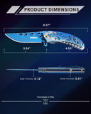 3.5“ 3D Dragon Tactical Folding Knife Flame-Skeletonized Blue Titanium EDC Pocket Knife with Liner Lock