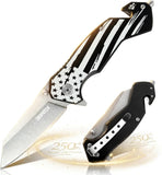 250th Anniversary US Flag Black Pocket Knife 4.5" Aluminum Handle Blackout American Flag