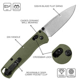 Folding knife with labeled features on a white background