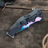 Colorful Folding Knife Serrated Blade with Safety Finger Grip Handle