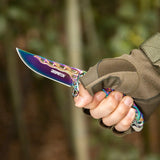 3.5“ 3D Dragon Tactical Folding Knife Flame-Skeletonized Blue Titanium EDC Pocket Knife with Liner Lock