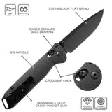 RBLACK 3.3" EDC Folding Knife with S35VN Drop-Point Blade, Crossbar Lock, G10 (Black)