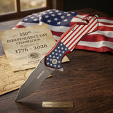 National Flag Patterned Folding Knife with Stonewashed Blade