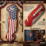 National Flag Patterned Folding Knife with Stonewashed Blade