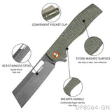 Modified Sheepsfoot-Inspired Cleaver Blade Folding Knife | Micarta Handle, Pocket Clip, EDC & Survival Use