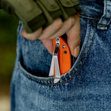 Trailing Point Blade Folding Pocket Knife with Orange G10 Handle