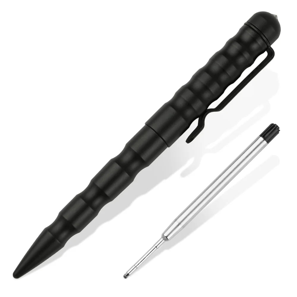 Tactical EDC Pen with Tungsten Steel Glass Breaker, Aluminum Body, Compatible with Parker Style Refills