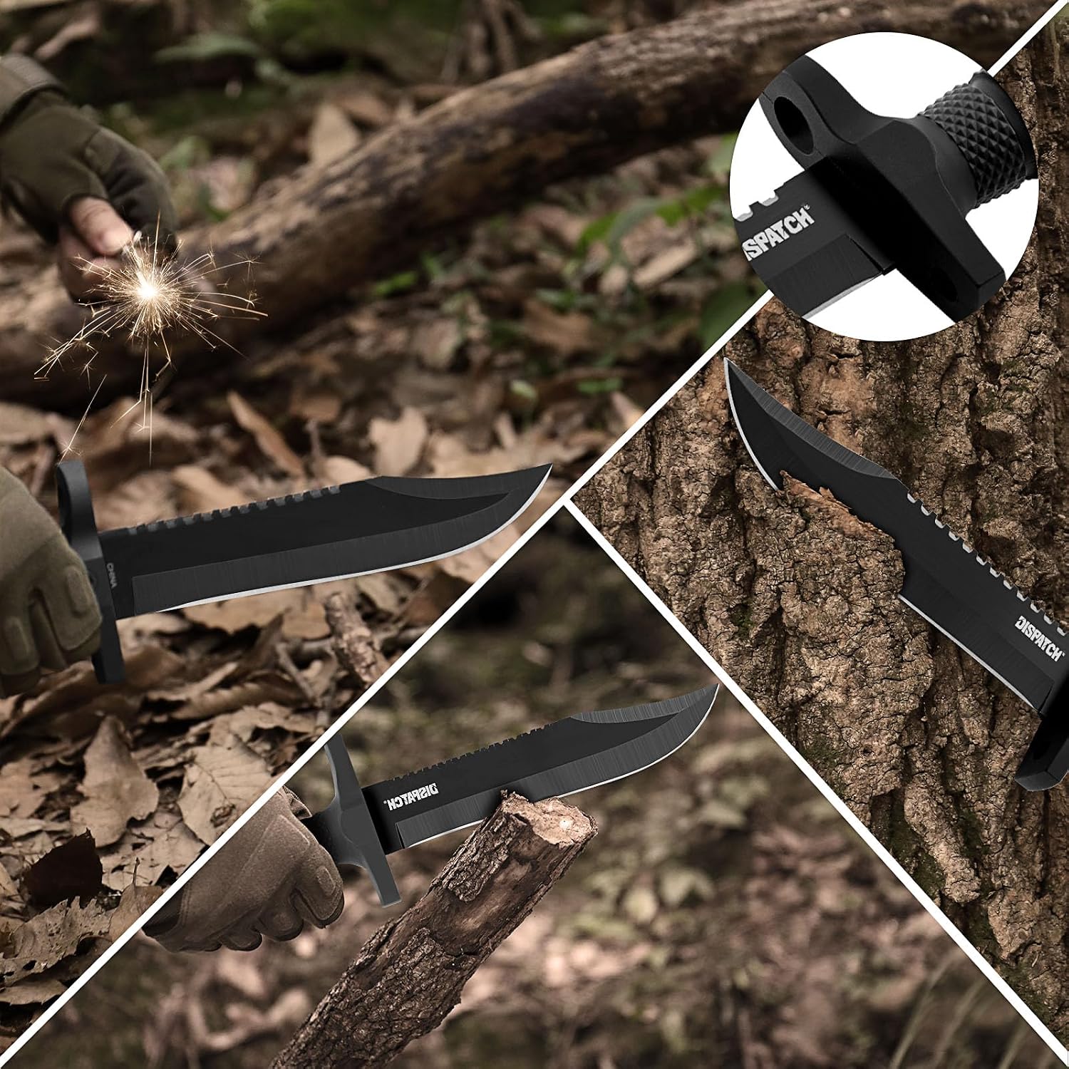 Dispatch Fixed Blade Hunting Knife with Sheath, 12-inch Survival Knives for Men Tactical Bowie Knife with Non-Slip Handle for Bushcraft, Outdoor Camping