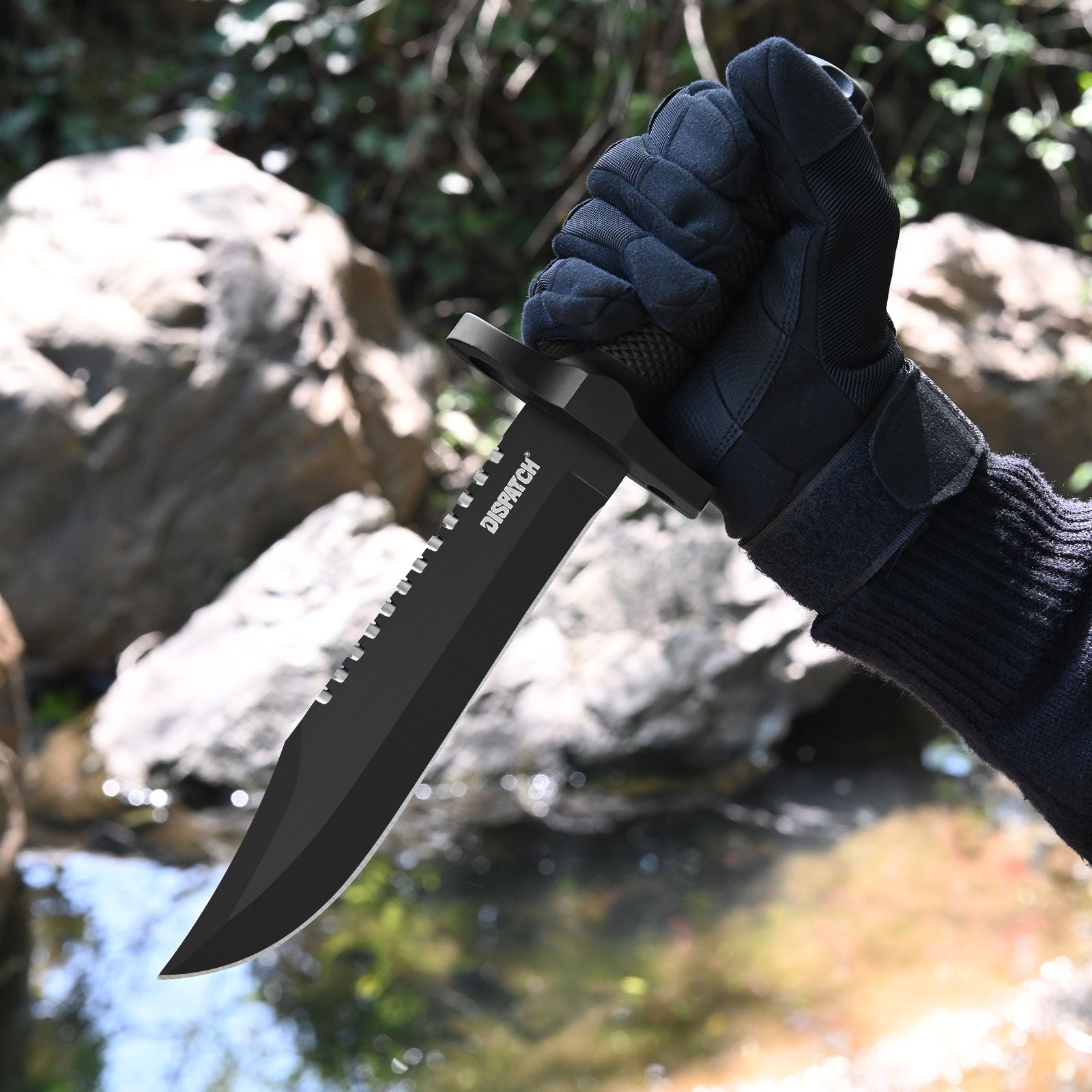12.1" Tactical Fixed Blade Knife Bowie-Style Clip Point with Sawback Spine