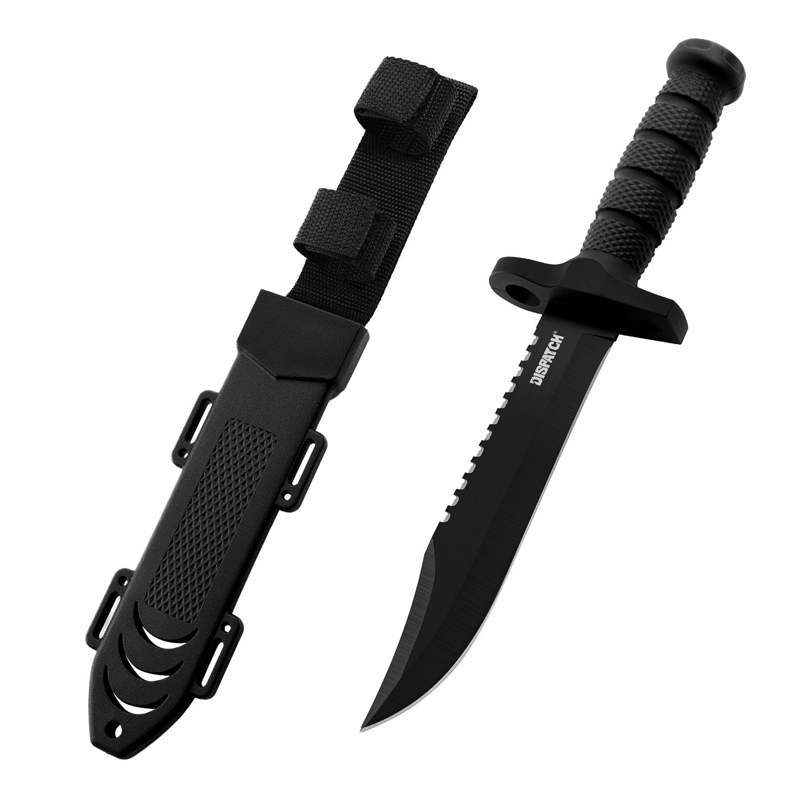 12.1" Tactical Fixed Blade Knife Bowie-Style Clip Point with Sawback Spine