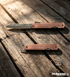 Japanese Higonokami Damascus Steel Pocket Knife with Copper Handle